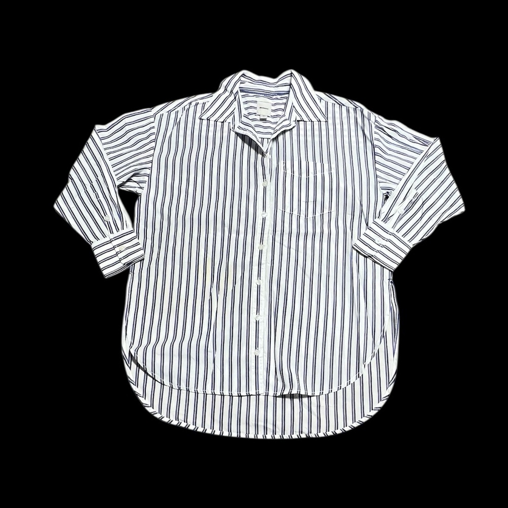 Maeve Black and White Button Down Shirt Classic Striped Top